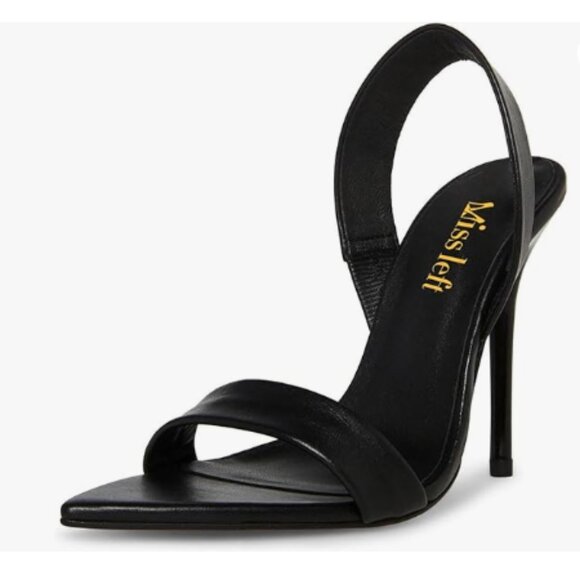 miss left Black Edgy High Heels Open Toe Sandals Slingback Strap Slip On Shoes - Picture 1 of 8